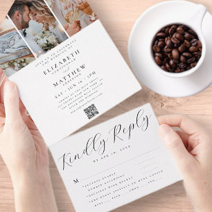 Invitación Todo En Uno Boda Moda moderna Código QR Tres fotos