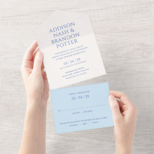 Invitación Todo En Uno Boda moderna azul elegante