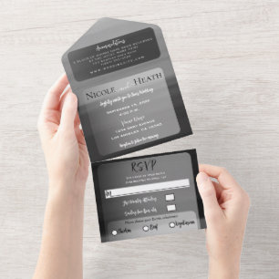 Invitación Todo En Uno Boda moderna chic minimalista con acuarela gris y 
