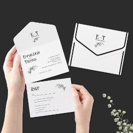 Invitación Todo En Uno Boda moderna clásica simple en blanco y negro