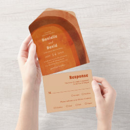 Invitación Todo En Uno Boda moderna con arco quemado rústico naranja