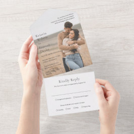 Invitación Todo En Uno Boda moderna con foto elegante en blanco y negro