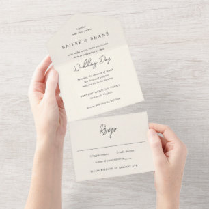 Invitación Todo En Uno Boda Moderna Crema Simple