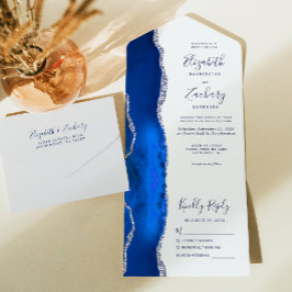 Invitación Todo En Uno Boda Moderna de Ágata Azul Real y Plata