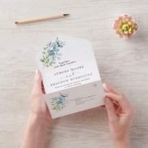 Boda moderna de eucalipto con vegetación en acuare