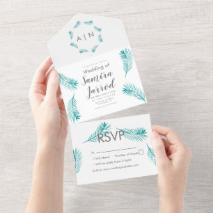 Invitación Todo En Uno Boda Moderna de Palma Tropical