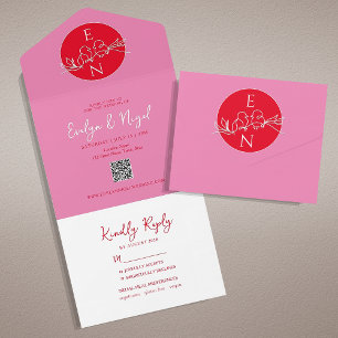 Invitación Todo En Uno Boda Moderna de Rojo y Rosa