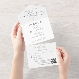 Invitación Todo En Uno Boda moderna elegante caligrafía en blanco y negro