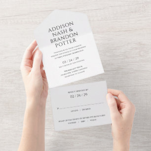 Invitación Todo En Uno Boda moderna elegante en blanco y negro