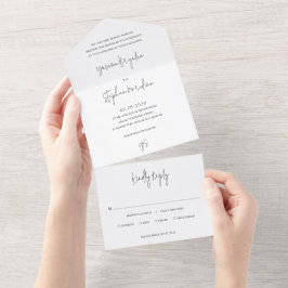 Invitación Todo En Uno Boda moderna en blanco y negro chic