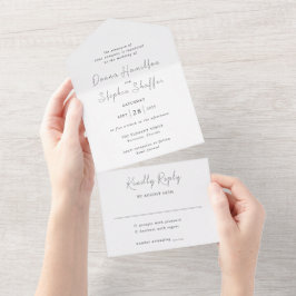 Invitación Todo En Uno Boda moderna en blanco y negro limpia