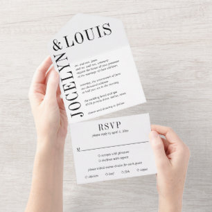 Invitación Todo En Uno Boda moderna en negro y blanco y negrita