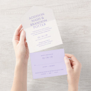 Invitación Todo En Uno Boda moderna lila elegante