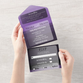 Invitación Todo En Uno Boda moderna minimalista con acuarelas de tonos pú