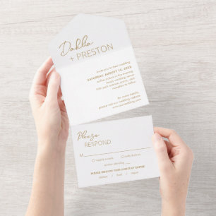 Invitación Todo En Uno Boda moderna minimalista de oro