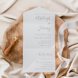 Invitación Todo En Uno Boda Moderna Minimalista en Tono Taupe con Letra S