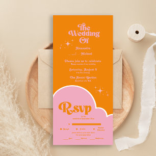 Invitación Todo En Uno Boda Moderna Minimalista Vibrante de Naranja y Ros