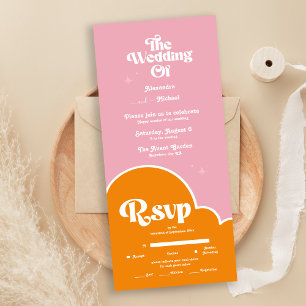 Invitación Todo En Uno Boda Moderna Minimalista Vibrante Naranja y Rosa
