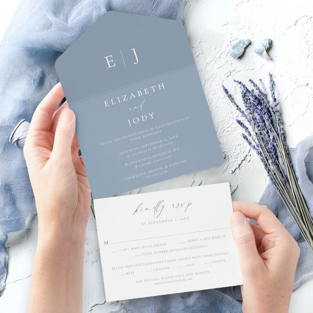 Invitación Todo En Uno Boda Moderna Polvo Azul  (Subido por el creador)