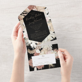 Invitación Todo En Uno Boda moderna premium negra en el desierto boho de