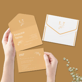 Invitación Todo En Uno Boda moderna simple con atardecer de amanecer ámba