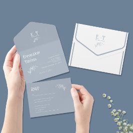 Invitación Todo En Uno Boda moderna simple con cielo nublado azul