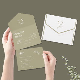 Invitación Todo En Uno Boda moderna simple de color verde salvia