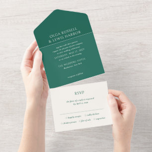 Invitación Todo En Uno Boda moderna simple esmeralda verde