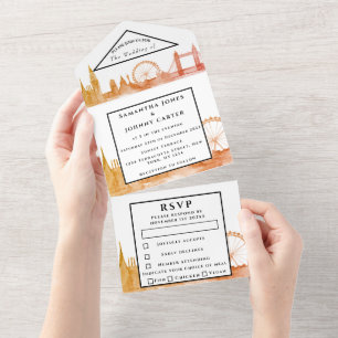Invitación Todo En Uno Boda moderno amarillo de color amarillo RSVP de la