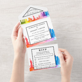 Invitación Todo En Uno Boda moderno arcoiris RSVP de Nueva York