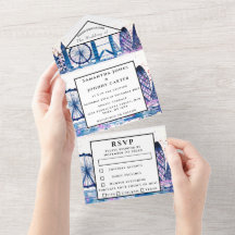 Boda moderno de color azul de color azul RSVP de L