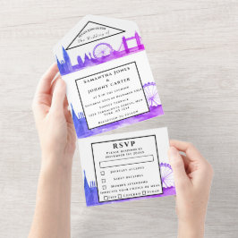 Invitación Todo En Uno Boda moderno de color azul de color azul RSVP de L