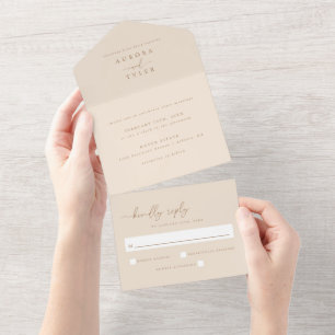 Invitación Todo En Uno Boda moderno de escritura beige