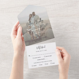 Invitación Todo En Uno Boda moderno de fotografía minimalista en blanco y