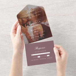 Invitación Todo En Uno Boda moderno de fotos de ciruelas apagadas