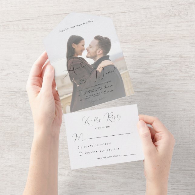 Invitación Todo En Uno Boda moderno de guiones dramáticos y fotos en desv (desgarro)