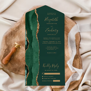 Invitación Todo En Uno Boda moderno de la Agencia de Oro Verde Esmeralda