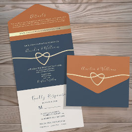 Invitación Todo En Uno Boda moderno de la Marina Boho Azul y Terracotta