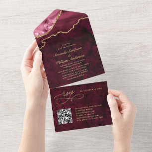 Invitación Todo En Uno Boda moderno de la mezcla de mármol de Borgoña dor