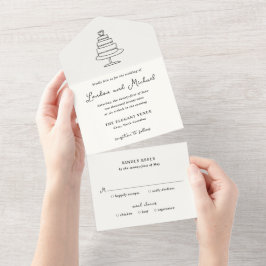 Invitación Todo En Uno Boda moderno de la tarta dibujada a mano
