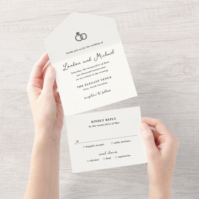Invitación Todo En Uno Boda moderno de los anillos dibujados a mano (desgarro)