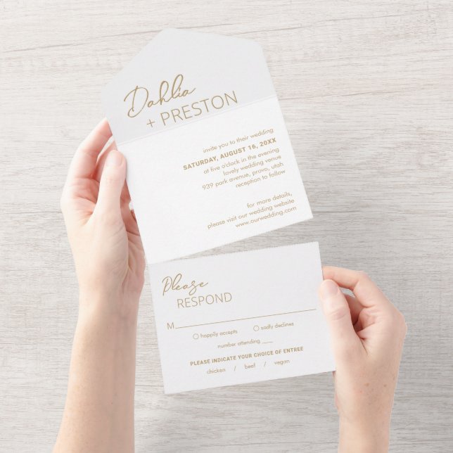 Invitación Todo En Uno Boda moderno de oro mínimo (desgarro)