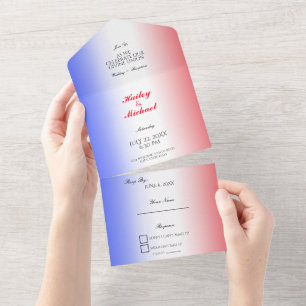 Invitación Todo En Uno Boda moderno elegante de color rojo blanco y azul