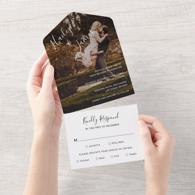Invitación Todo En Uno Boda moderno elegante fotográfico (desgarro)