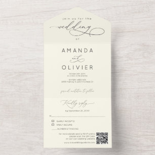 Invitación Todo En Uno Boda moderno elegante Moda caligrafía amarillo