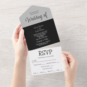 Invitación Todo En Uno Boda moderno Minimalista negro, gris y blanco