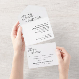 Invitación Todo En Uno Boda moderno mínimo en blanco y negro