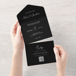 Invitación Todo En Uno Boda moderno mínimo negro