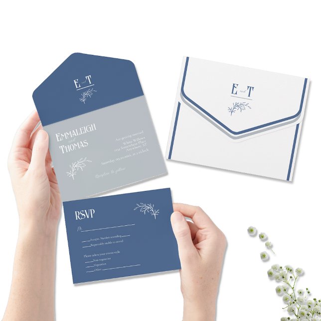 Invitación Todo En Uno Boda moderno simple con hielo y azul marino (Subido por el creador)