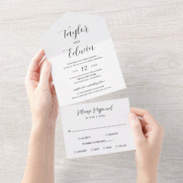 Invitación Todo En Uno Boda moderno simple y contemporáneo blanco y negro